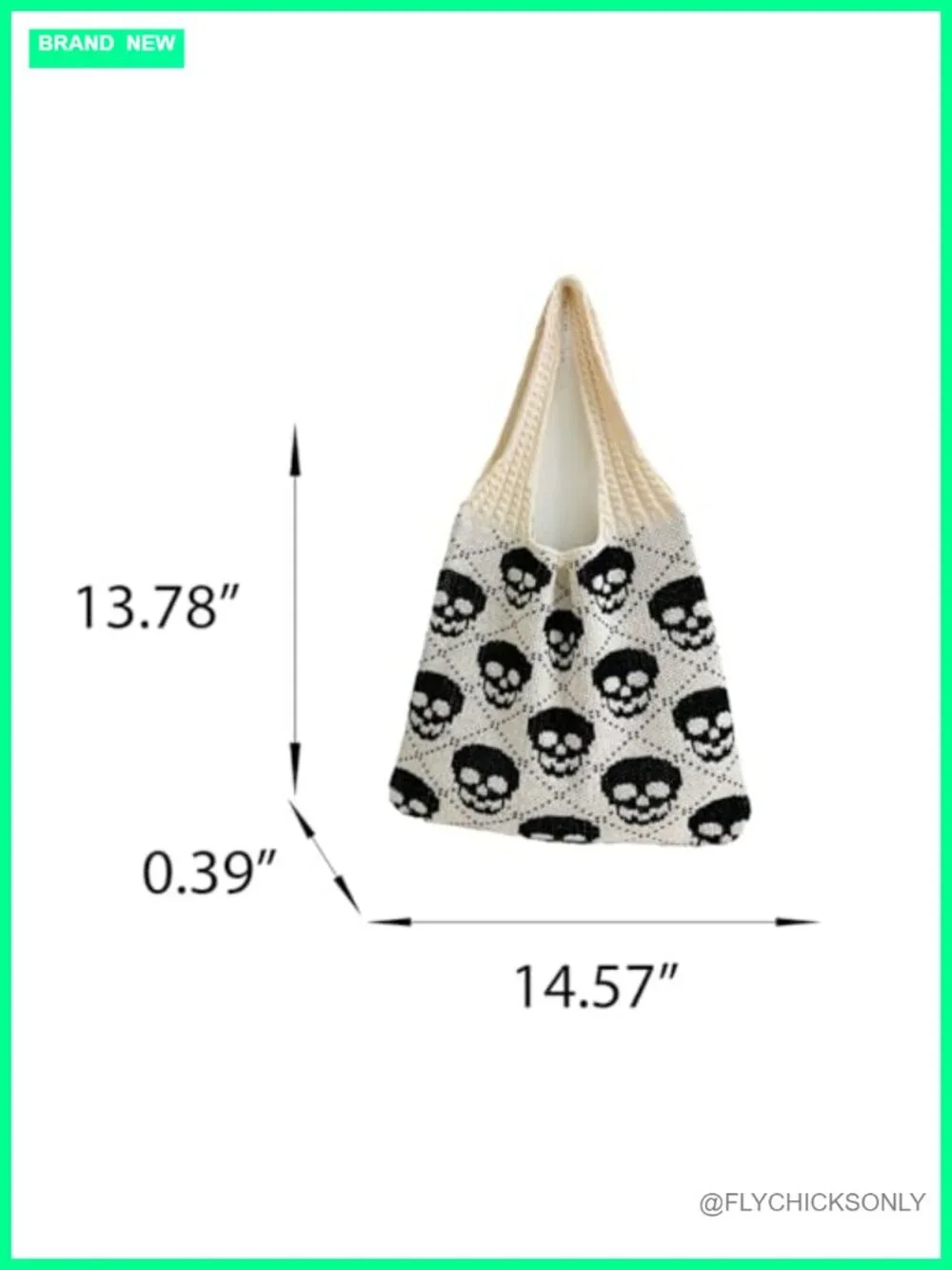Gothic Skull Pattern Knit Tote Bag Crochet Hobo Shoulder Handbag Y2k